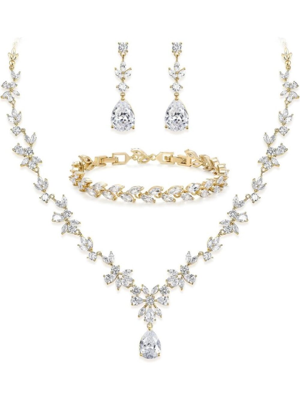 Stunning Bridal Jewelry Set for Women - Cubic Zirconia Y-Necklace, Dangle